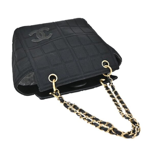 CHANEL CC Logo Chocolate Bar Shoulder Bag Canvas Leather Black GHW Italy - Picture 6 of 14